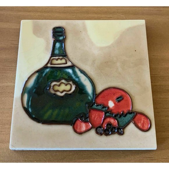 JACO Other - Wine Bottle Grapes Fruit Decorative Wall Ceramic Art Tile 4x4 New